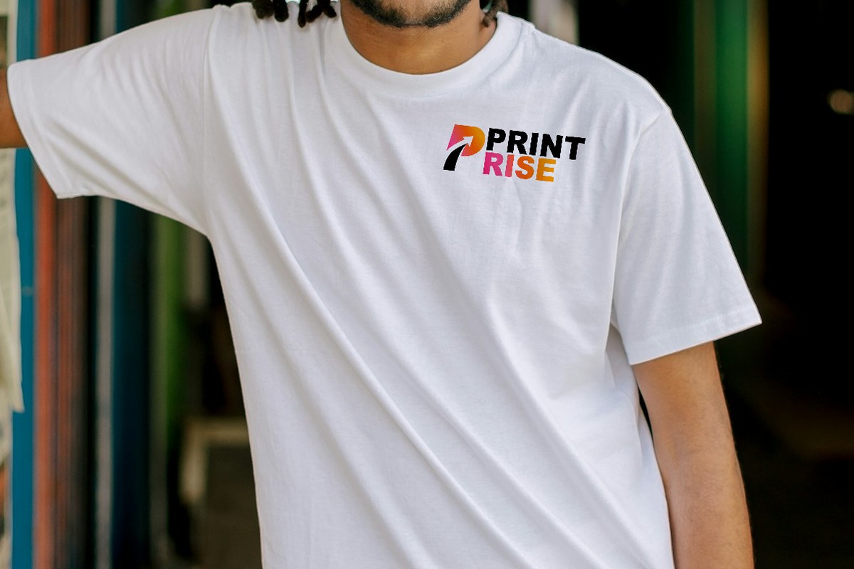 Print Rise chest logo on a white team shirt mockup